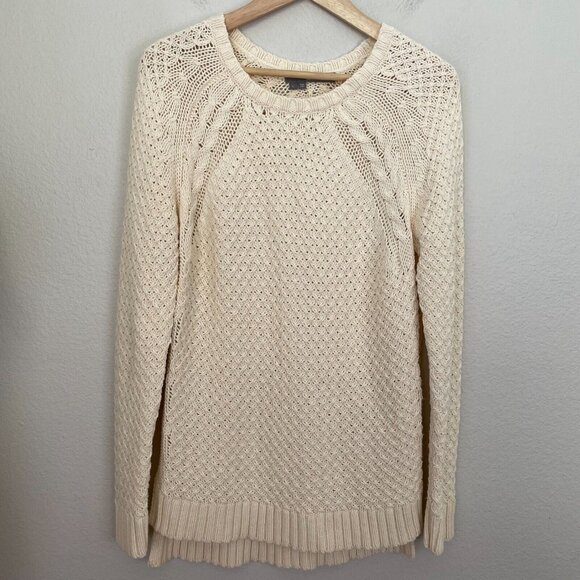 360 Sweater Womens Large Ivory Cable Knit Cotton Blend Sweater Long Sleeve - Picture 7 of 11